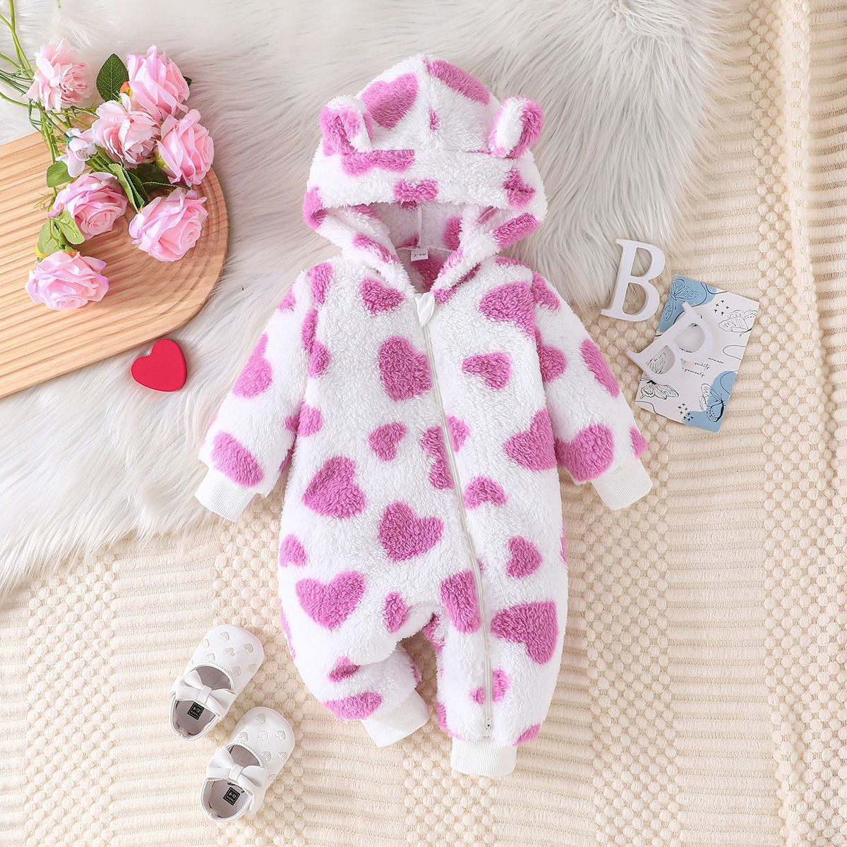 Sweetheart Hooded Baby Romper