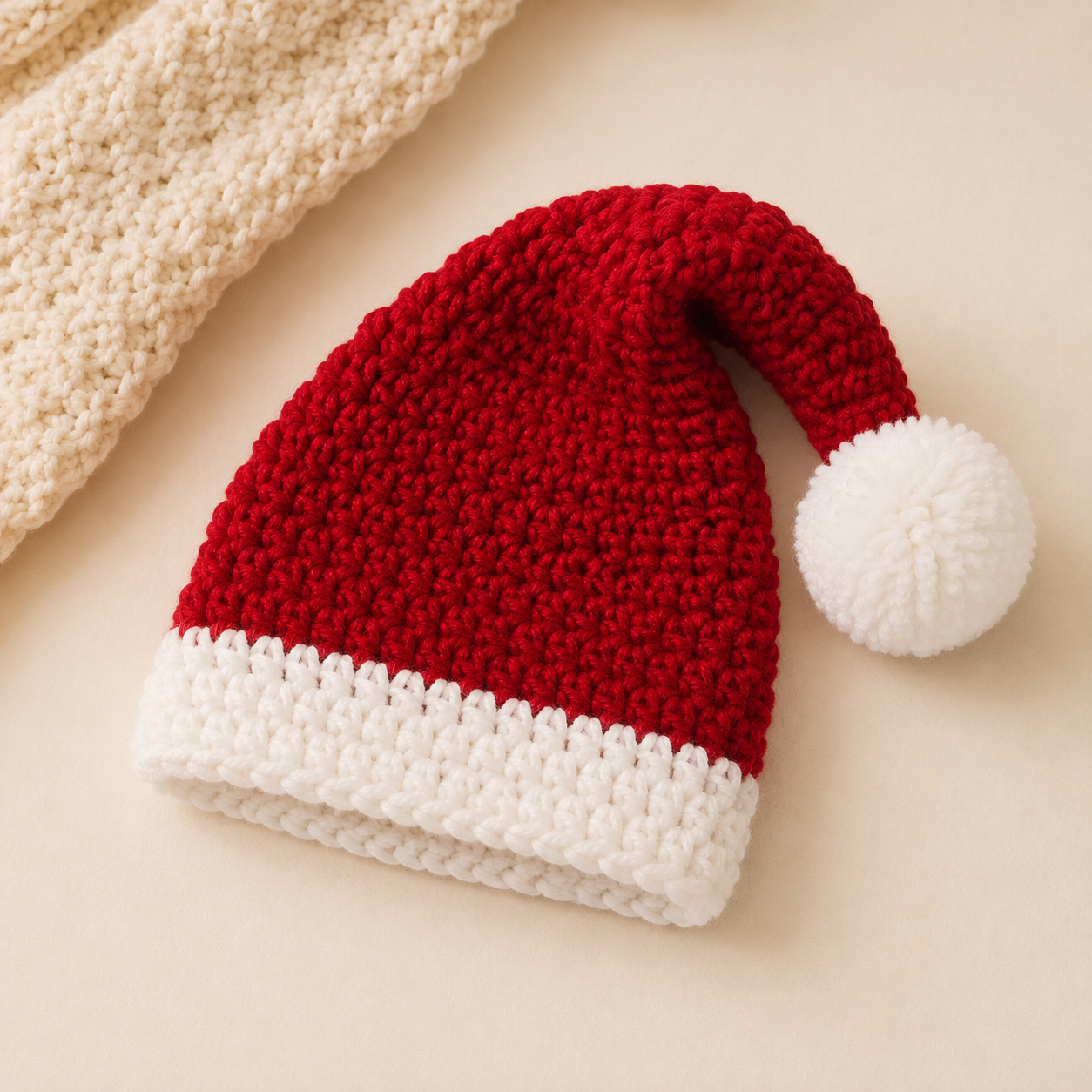 Red and white crochet Santa hat